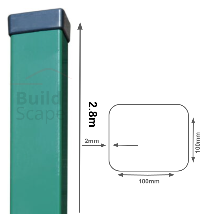 Metal post 100x100x2mm, RAL6005