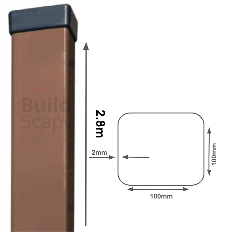 Metal post 100x100x2mm, RAL8017
