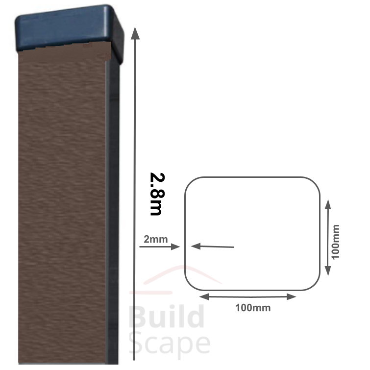 Metal post 100x100x2mm, RAL8019