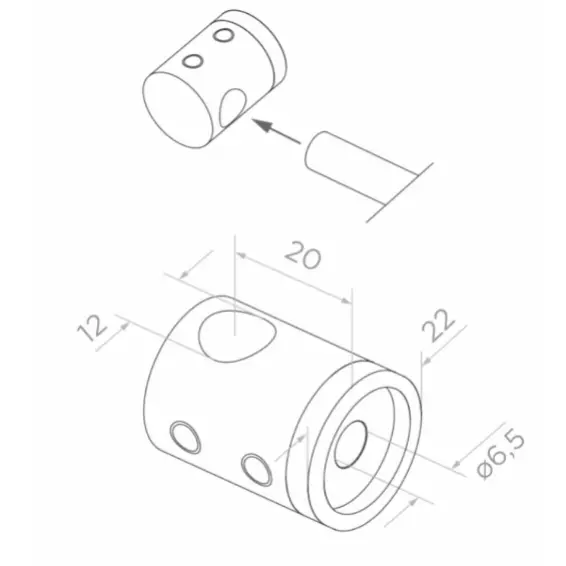 Crossbar holder d12mm D22 H20, AISI 304 (1).webp