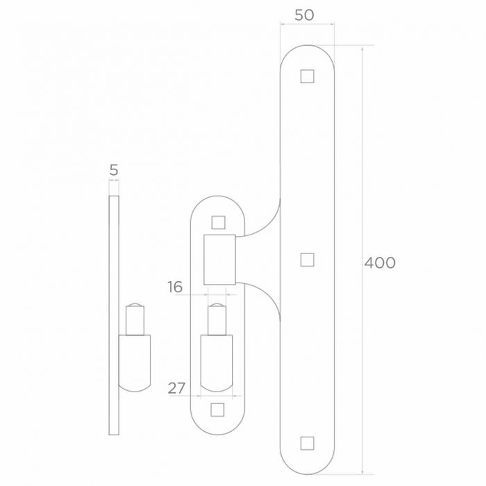 Belt hinge d16 D27 mm H400 x L50 mm