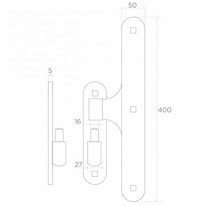 Belt hinge d16 D27 H400 x L50 mm