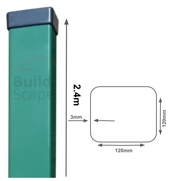 Metal post 120x120x3mm, RAL6005.webp