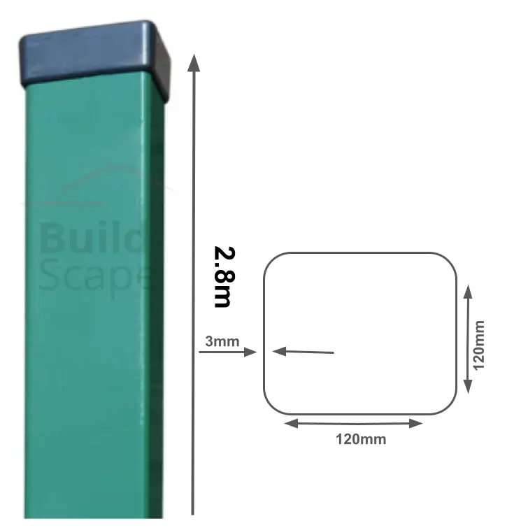 Metal post 120x120x3mm, RAL6005 (1).webp