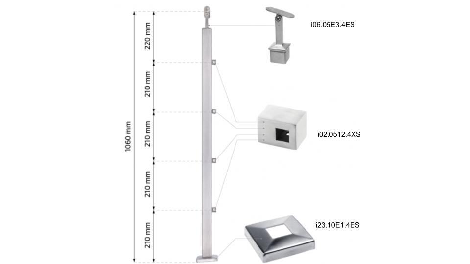 Inox post 40x40 H1060 AISI 304