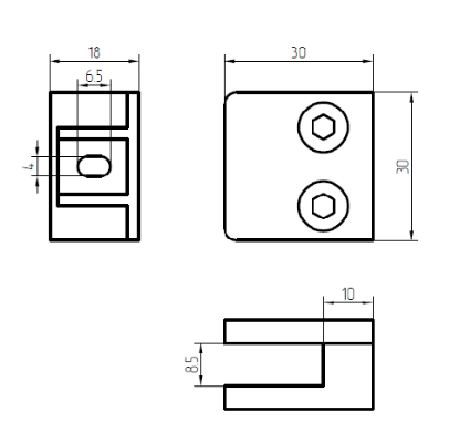 Glass clamp 30x30mm AISI 304 Satin ( for flat surface )