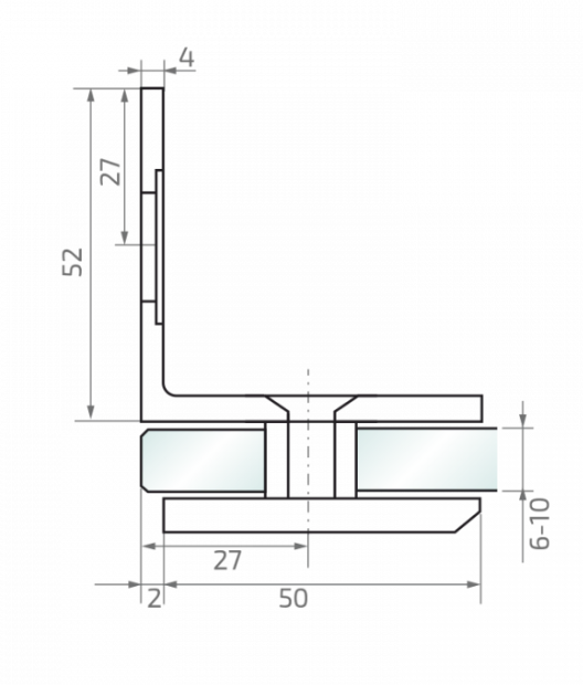 Wall glass bracket 90° 48x48 mm