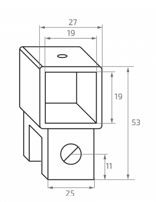 Handrail mount for glass cab 19x19 mm