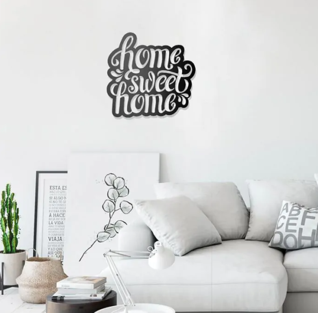 Inscription HOME SWEET HOME  - metal wall decoration 500 x 470 mm