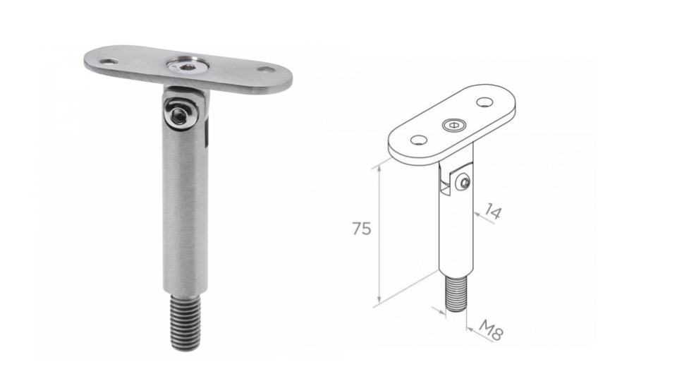 Handrail holder adjustable H75 M8 AISI 304