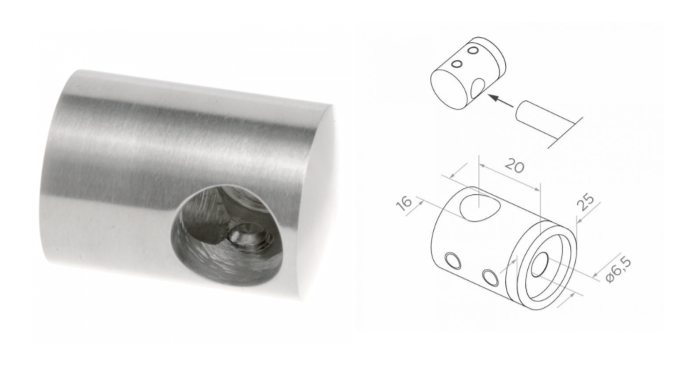 Crossbar holder D25 AISI 304, Satin
