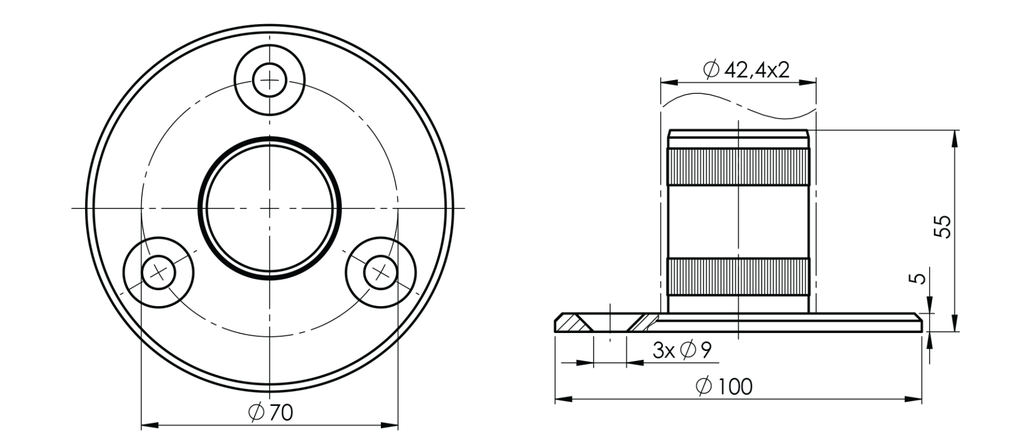 Bottom fastening D42,4 x 2 mm