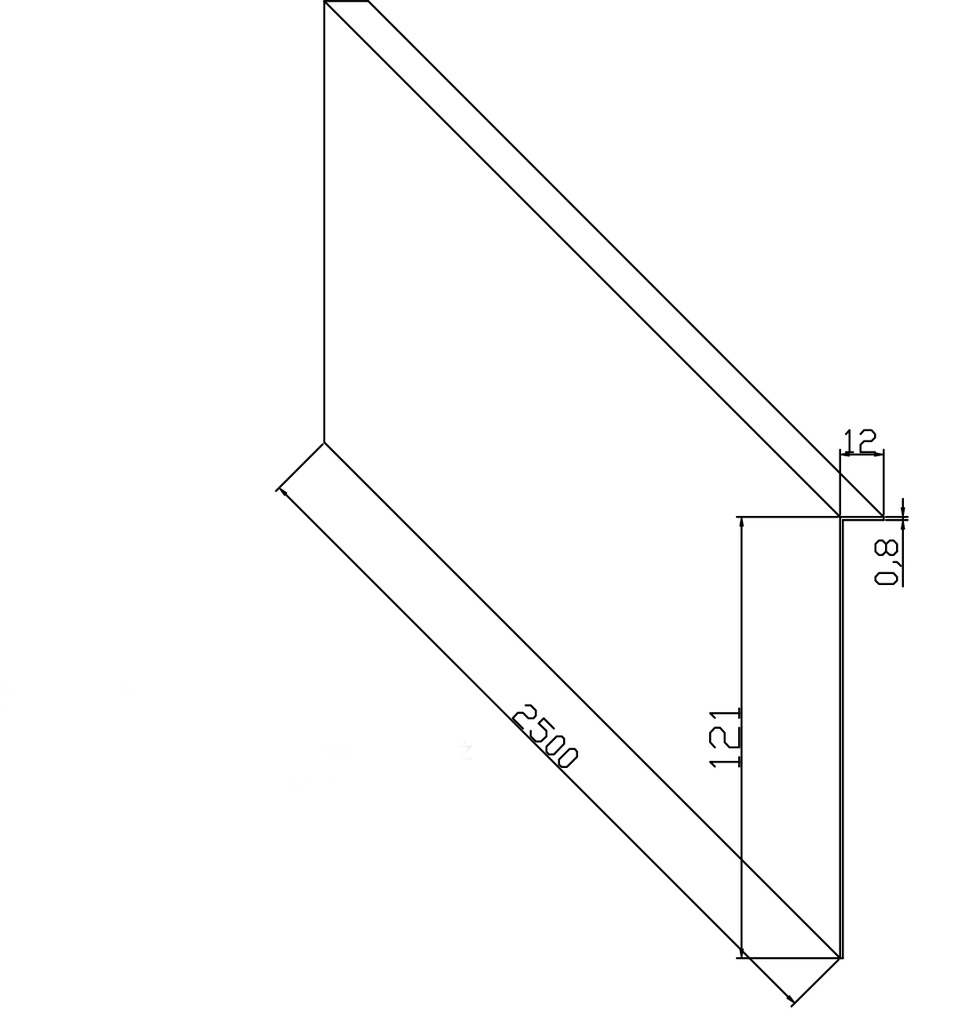 Cover for profile, Front - 2,5m , AISI 304, Satin