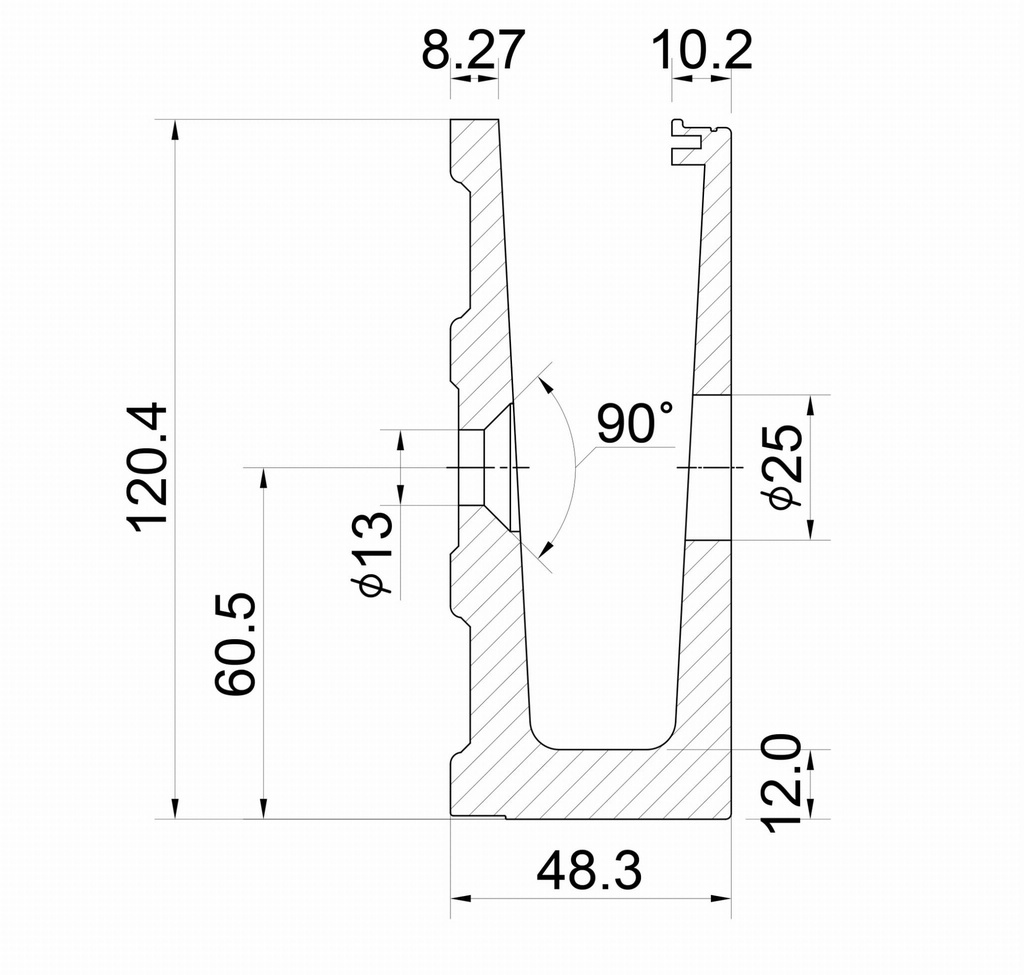Aluminium profile, side fastening - 1m,surface - anodised