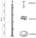 Railing post 42,4 x 2mm with 4 cross bar holders