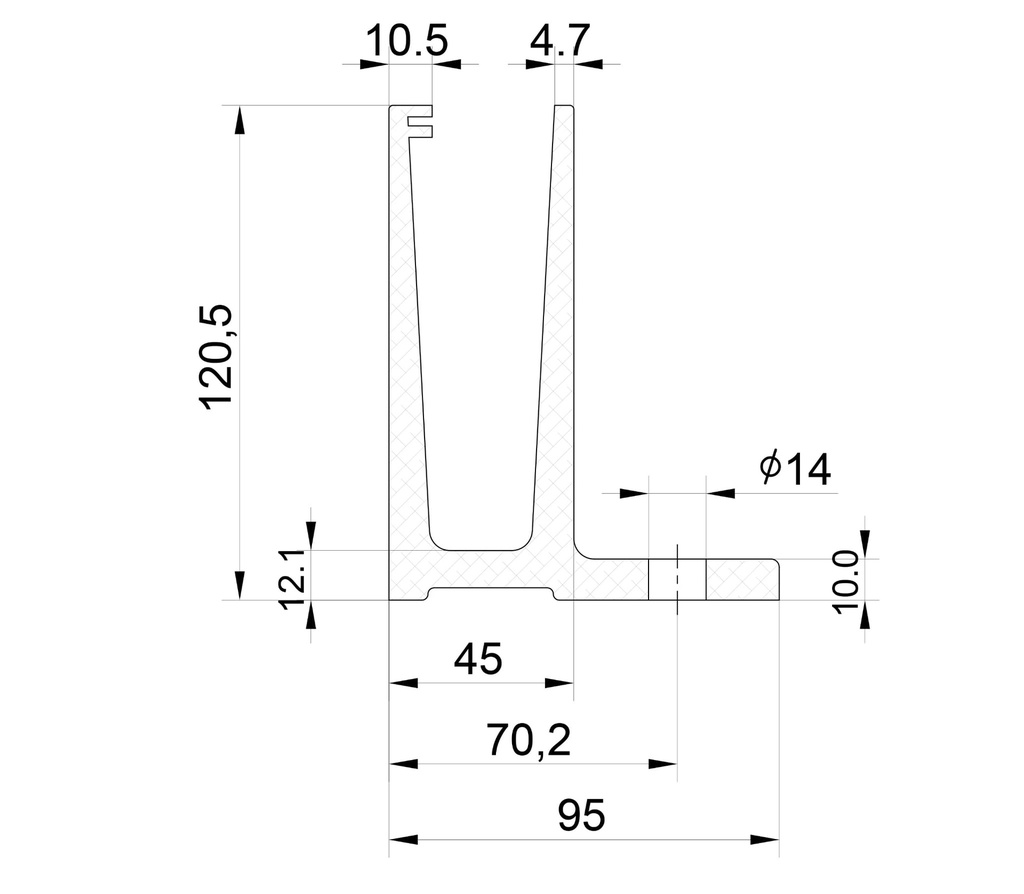 Aluminium profile, L1000mm, surface - anodised