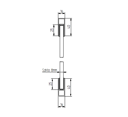 Linear balustrade profile 40x15,5mm L2300mm, raw