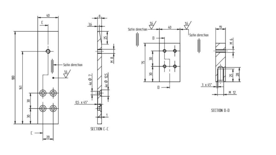 Glass holder h186 34x40mm, for t8-15mm glass, AISI 304 Satin