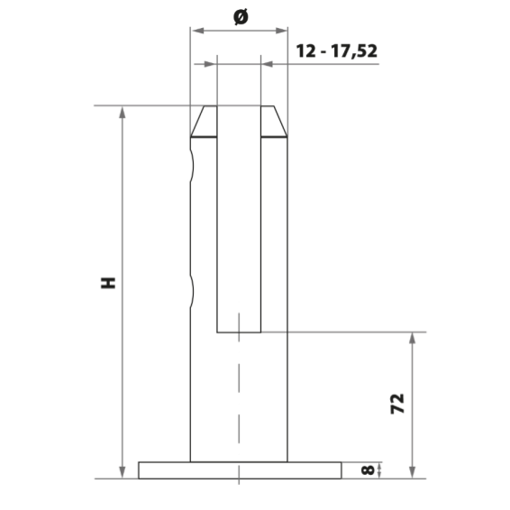 Glass holder for floor 182x49mm, for t12-17,52mm glass, AISI 304, Satin RAL9005