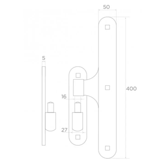 Center hinge D27 x H400 x L50 mm with ball