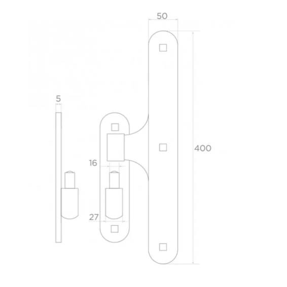 Decorative hinge, D27 x H400 x L50 mm with ball