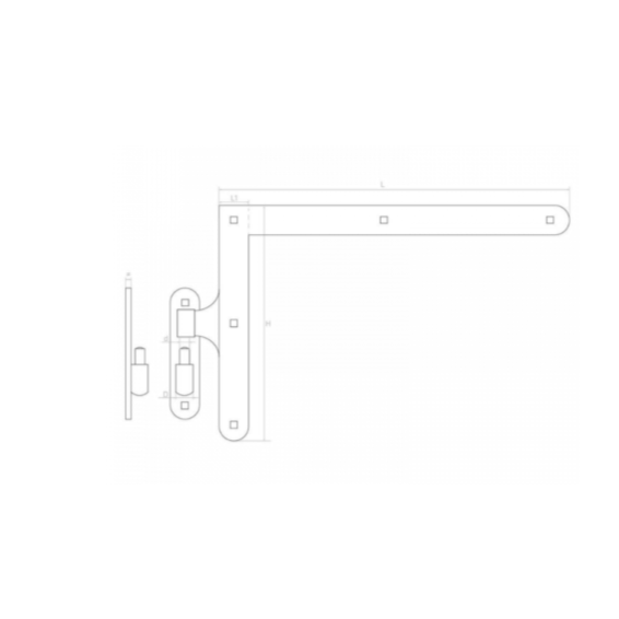 Angle hinge with decorative spigot H400 x L650 - set. right + left