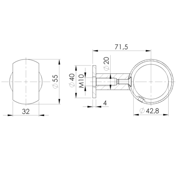 Handrail holder D40, AISI 304 Satin