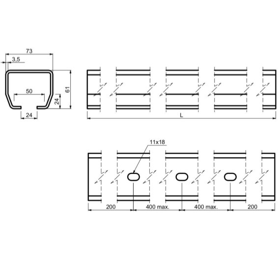 STAGE SB 1 "C" profile - ungalvanized 1m