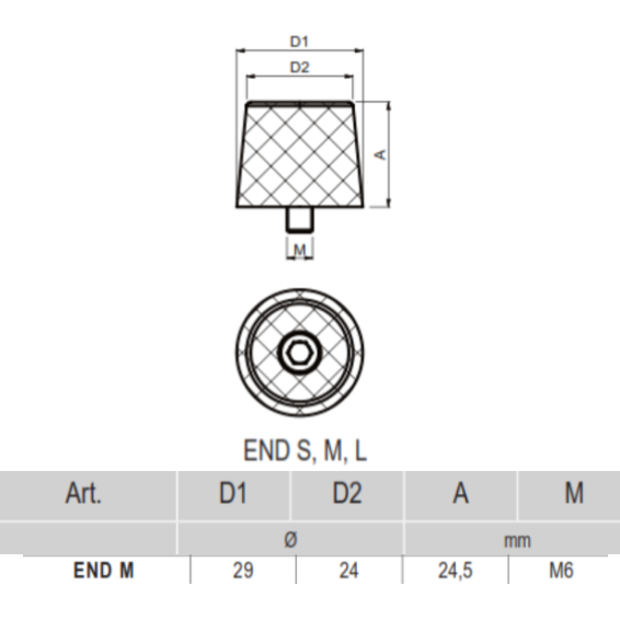 END M - rubber end stop with screw