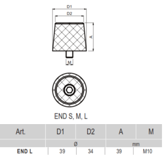 END L - rubber end stop with screw