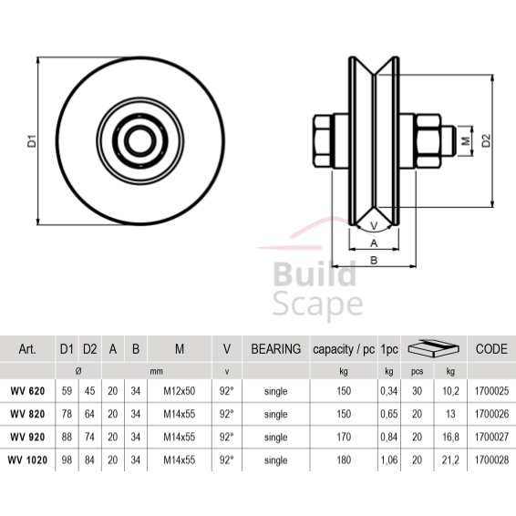 &quot;V&quot; grooved wheel single bearing
