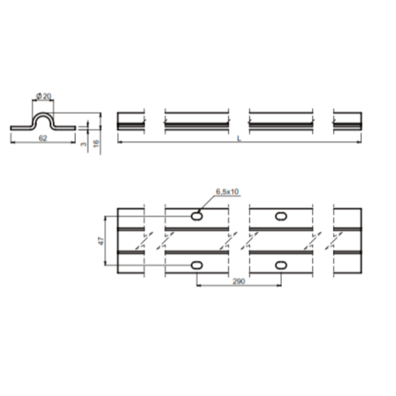 "O" profile guide, fixed, for sliding gates and doors