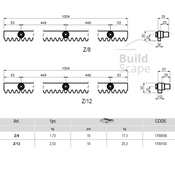 Steel sprocket with fixing staves L1000mm