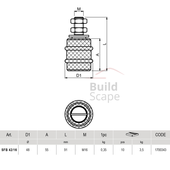 SFB 42/16 - nylon guide roller with rubber ring