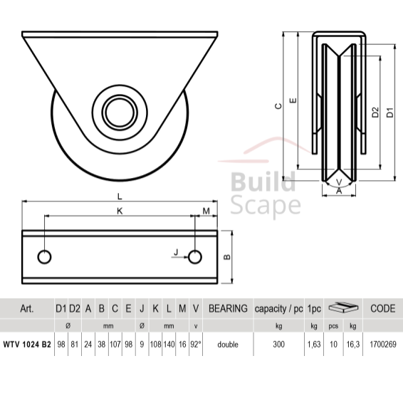 "V" grooved wheel double bearing (WTV 1024 B2)