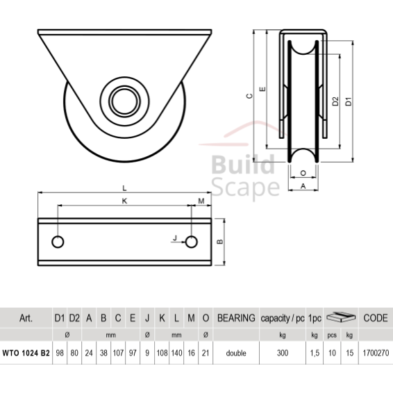 "O" grooved wheel double bearing (WTO 1024 B2)