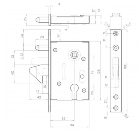 Lock for sliding gates, with hook  72-55/30