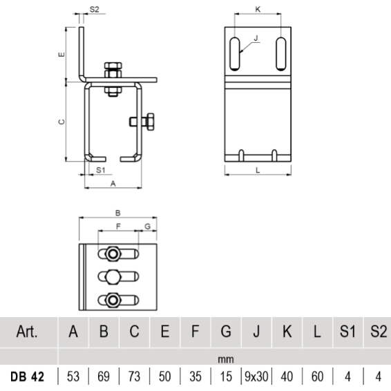 Adjustable wall support bracket (DB 42)