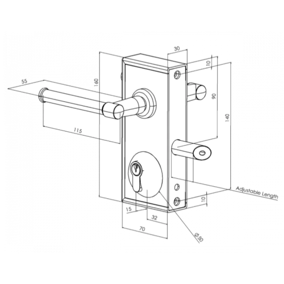 Gatemaster Superlock lock for profile 40-60 mm - traditional decorative handle