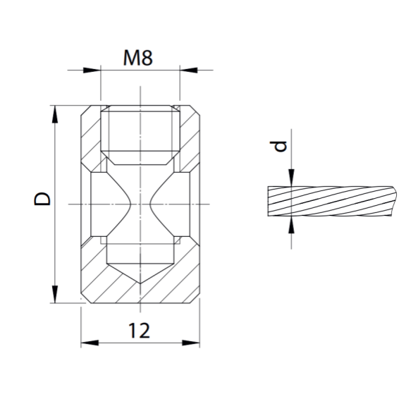 Cable holder, D20mm, AISI 316