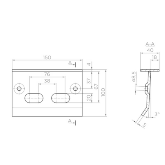 Gate stopper, with holes 67mm