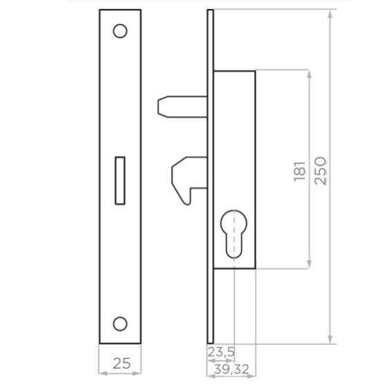 Lock for sliding gate H250 L25 mm