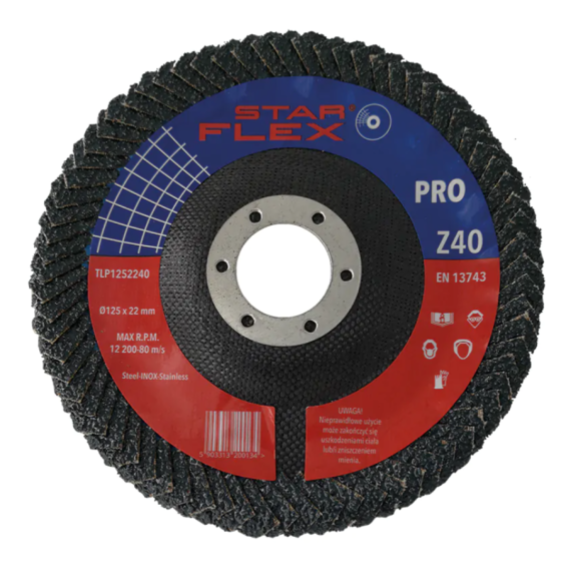 Flap disc with double-sided abrasive for corners P40, 125x22mm (metal + inox)