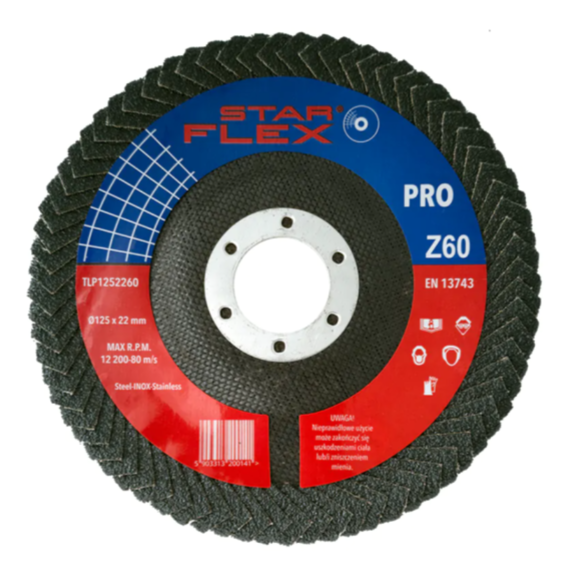 Flap disc with double-sided abrasive for corners 60, 125x22mm (metal + inox)