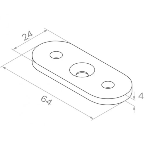 Handrail plate 64x24x4 mm, AISI 304 Satin