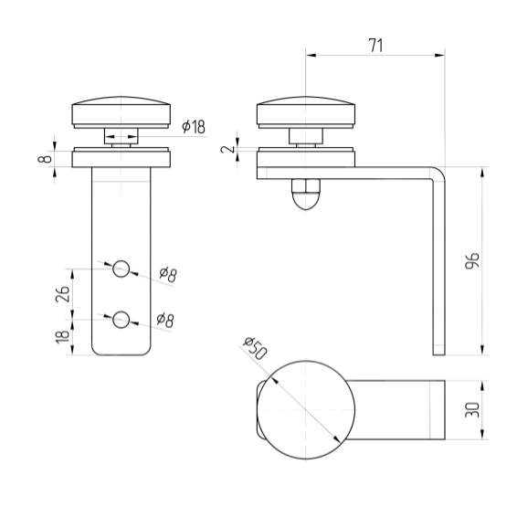 Glass Holder - D50 mm, with angle, AISI 304, SATIN