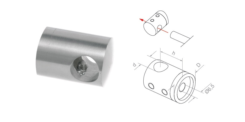 Šķērstieņa turētājs d10mm D22 H20, AISI 304 Satin