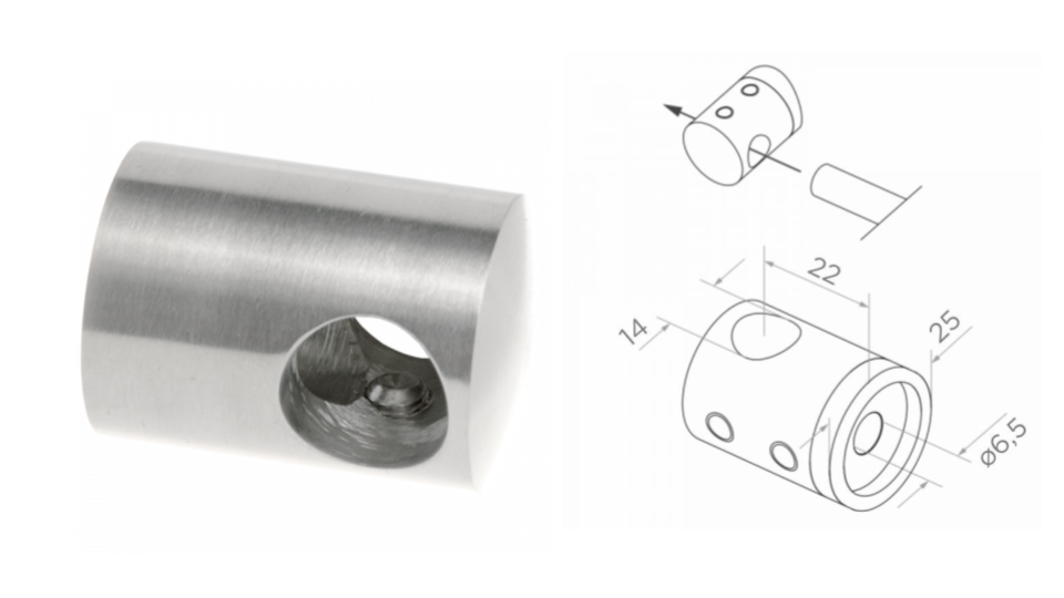 Šķērstieņa turētājs 42,4mm d14mm D22 H20, AISI 304 Satin