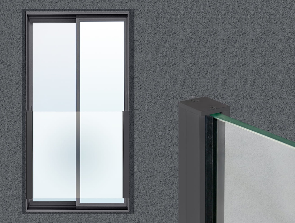 Aluminium profiles for french balconies with glass, with mounting to the window frame (painted RAL7016)
