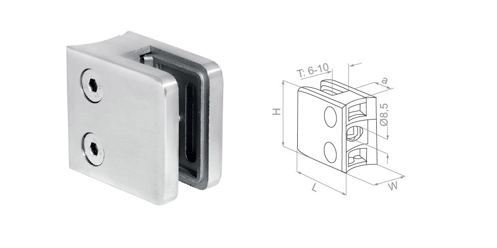 Стеклодержатель d42,4mm, 45x45x26mm AISI 304 шлифованный 